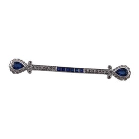 18k White Gold Diamond Sapphire Bar Brooch Pin