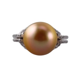 18k Gold Diamond Pearl Ring
