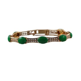 14k Gold Diamond Jade Cabochon Bracelet