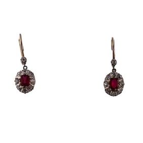 18k Two Tone Gold Platinum Diamond Ruby Earrings