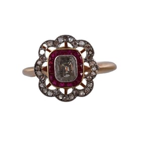 18k Gold Platinum Diamond Ruby Ring