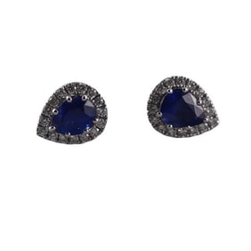 14k Gold Diamond Sapphire Stud Earrings