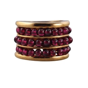 18k Yellow Gold Tourmaline Bead Wide Band Ring