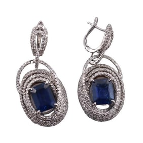 14k Gold Sapphire Diamond Drop Earrings