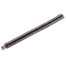 Art Deco French Platinum Diamond Sapphire Bracelet