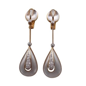 Lalaounis Greece 18k Gold Crystal Diamond Drop Earrings