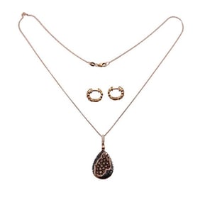 18k Gold Fancy Diamond Pendant Necklace Hoop Earrings Lot