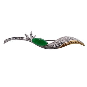 18k Gold Diamond Jade Brooch Pin