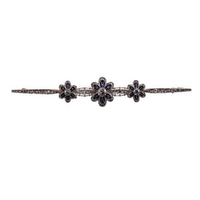 Art Deco 18k Gold Platinum Diamond Enamel Flower Bar Brooch