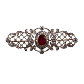 Antique 18k Gold Platinum Diamond Brooch Pin