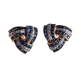 18k Gold Diamond Sapphire Earrings