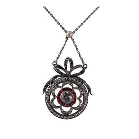 18k Gold Platinum Diamond Pearl Pendant Necklace