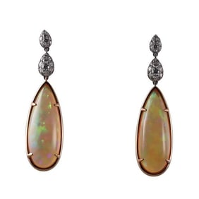 Spark 18k Two Tone Gold Diamond Opal Drop Earrings