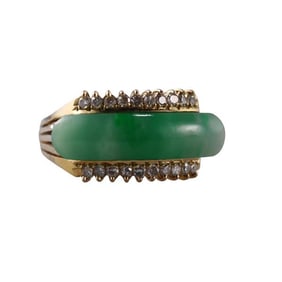 18k Gold Diamond Jade Ring