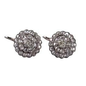 Platinum Gold Diamond Cluster Earrings