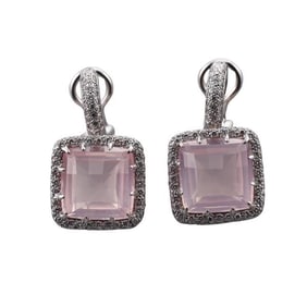 18k Gold Rose Quartz Diamond Earrings