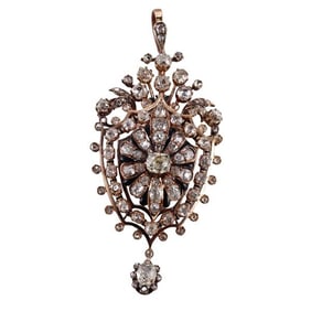 Antique Old Mine Cut Diamond Enamel Gold Pendant