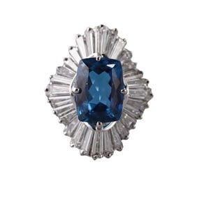 18k Gold 2.56ct Aquamarine Diamond Ballerina Ring