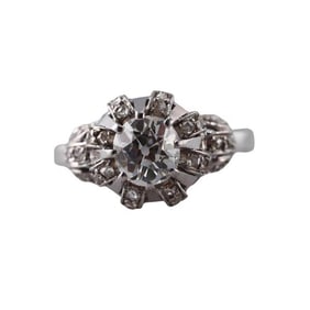 Midcentury Platinum Old European Diamond Ring