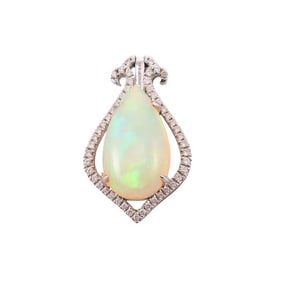 14k Gold 6.44ct Opal Diamond Pendant
