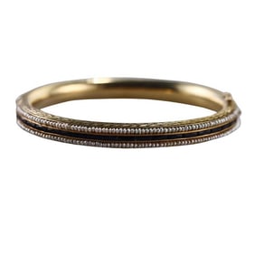 Antique Victorian 14k Gold Seed Pearl Onyx Bangle Bracelet
