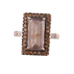 14k Gold Diamond Smokey Quartz Ring
