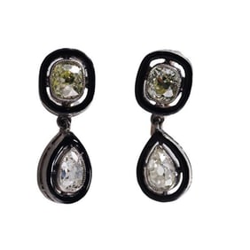 Platinum Gold Diamond Enamel Drop Earrings