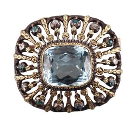 18k Gold Silver Diamond 12.50ct Aquamarine Brooch Pin