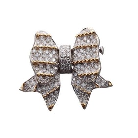 18k Gold Diamond Bow Brooch Pin