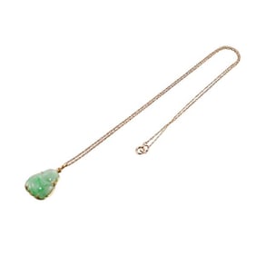 14k Gold Carved Jade Pendant Necklace