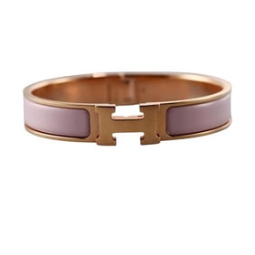 Hermes Clic H Rose Tone Metal Pink Enamel Bracelet