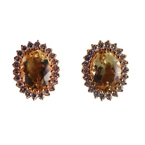 18k Gold Diamond Citrine Cocktail Earrings