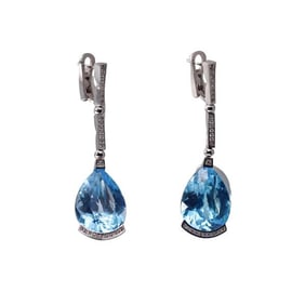 Alex Soldier Gold Swan 18k Gold Topaz Diamond Drop Earrings