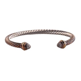 David Yurman Silver Gold Diamond Classic Cuff Bracelet