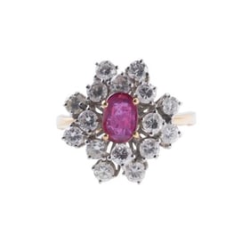 14k Gold Diamond Ruby Cluster Ring