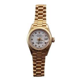 Rolex Datejust President 18k Gold White Roman Dial Lady's Watch 69178