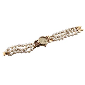 Retro 18k Gold Steel Lorenz Pearl Diamond Watch Bracelet