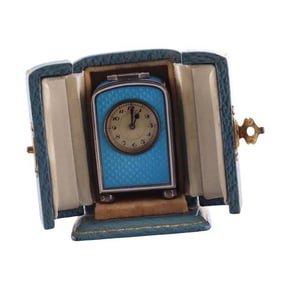 Gubelin Vintage Silver Guilloche Enamel Luggage Clock