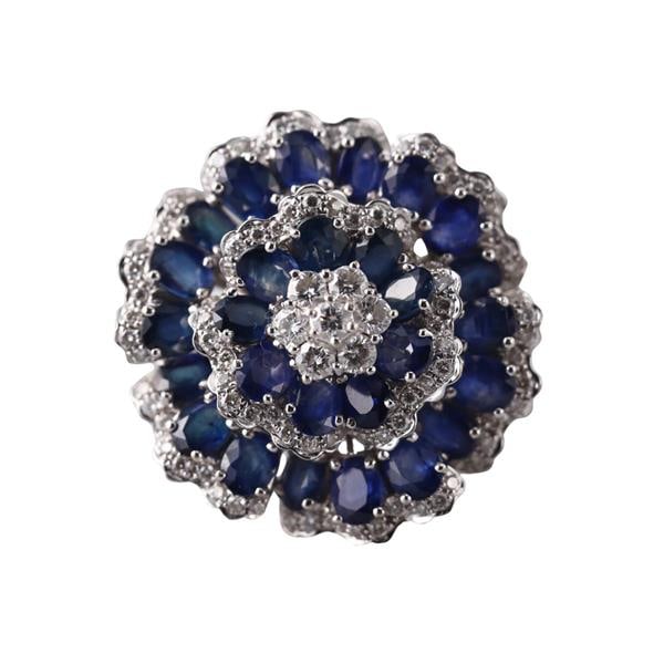 18k Gold Sapphire Diamond Flower Cocktail Ring (1 of 4)