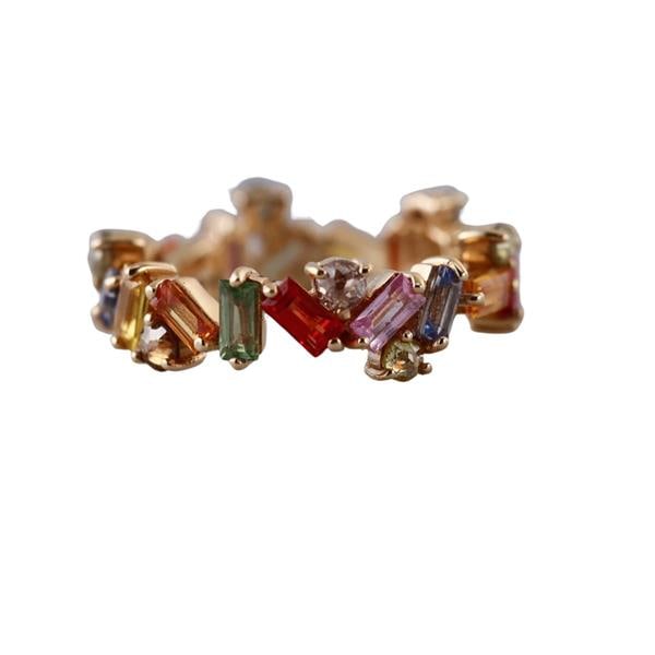 18k Gold Multi Natural Sapphire Diamond Eternity Band Ring (1 of 3)