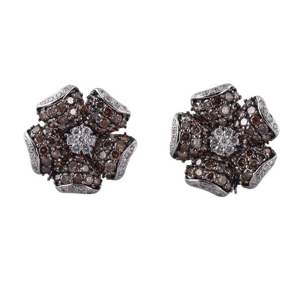 18k Gold 10ctw Fancy White Diamond Flower Earrings (1 of 4)