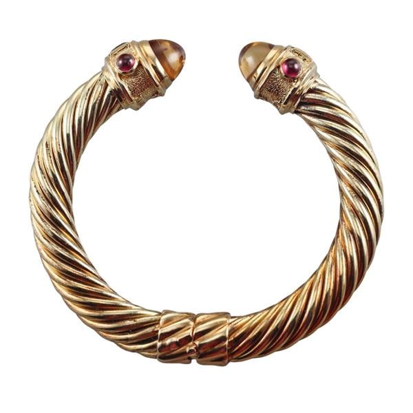 David Yurman 14k Gold Citrine Amethyst Cuff Bracelet (1 of 3)