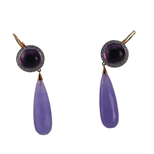 Mimi Milano 18k Gold Diamond Chalcedony Amethyst Drop Earrings (1 of 4)