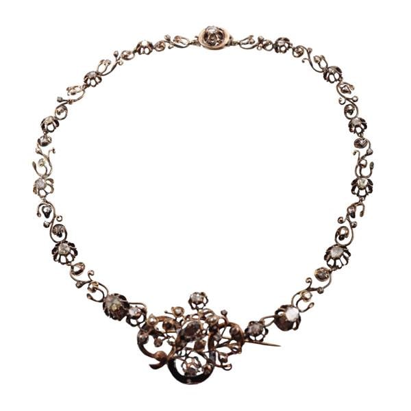 Antique Gold Silver Rose Cut Diamond Necklace Brooch Pendant (1 of 6)