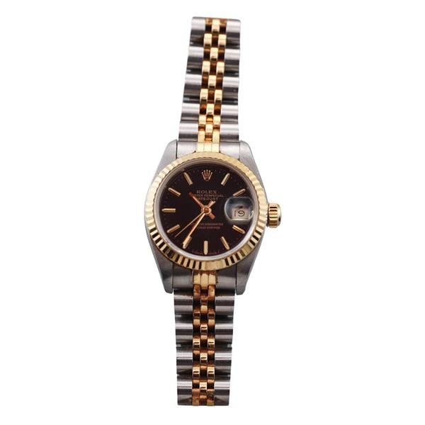 Rolex Datejust 18k Gold Steel Black Dial Lady's Watch 69173 (1 of 5)