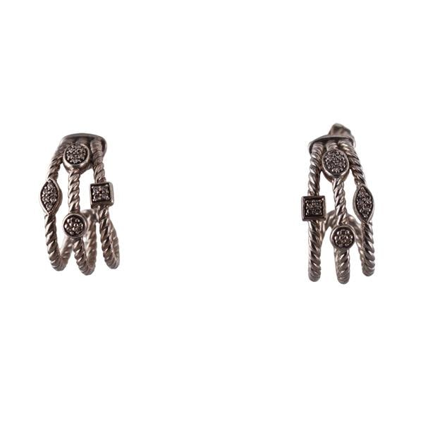 David Yurman Confetti Silver Diamond Half Hoop Earrings (1 of 3)