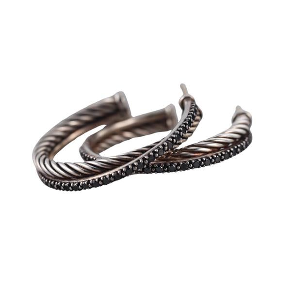 David Yurman Silver Diamond Crossover Hoop Earrings (1 of 4)