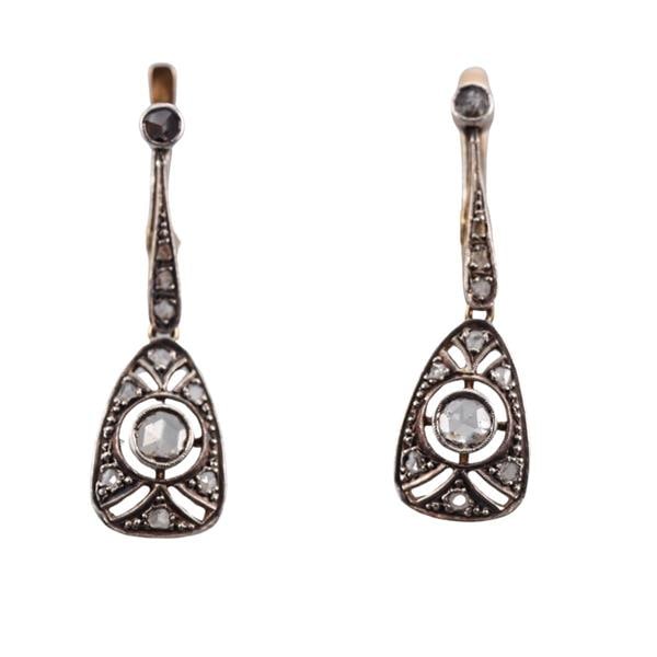18k Gold Silver Rose Cut Diamond Drop Earrings (1 of 3)