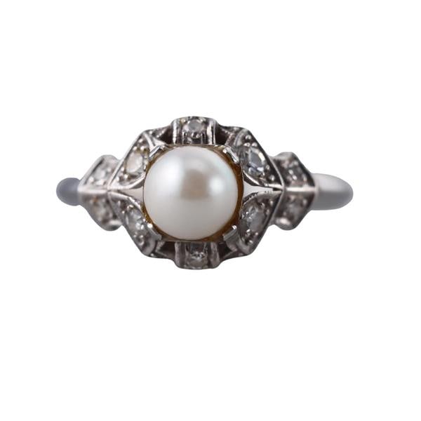 Art Deco Platinum Diamond Pearl Ring (1 of 3)