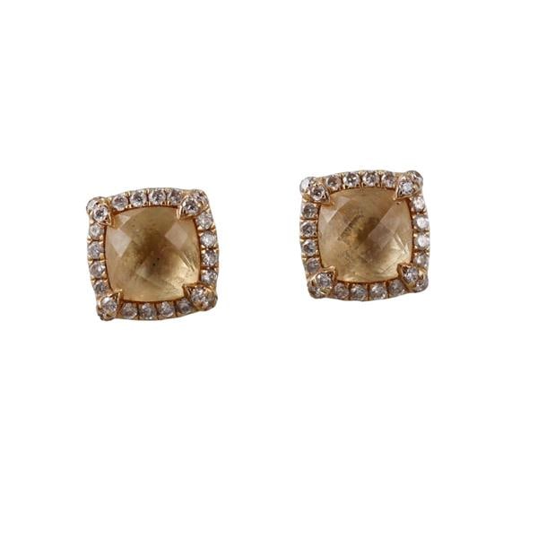 David Yurman Chatelaine 18k Gold Diamond Citrine Stud Earrings (1 of 2)